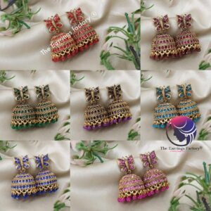 Traditional Golden Butterfly Colourful Pearl Beads Stone Jhumka