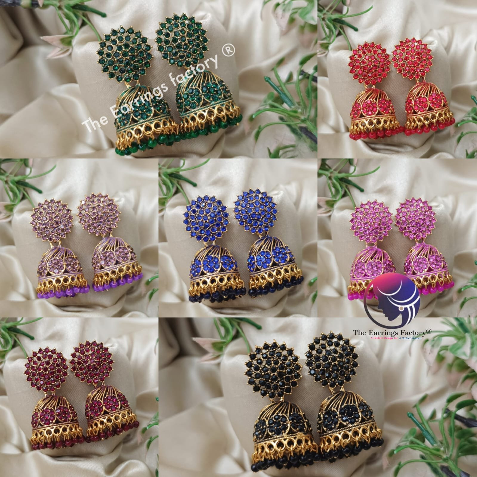 Traditional Golden Colourful Pearl beads Stone jhumka