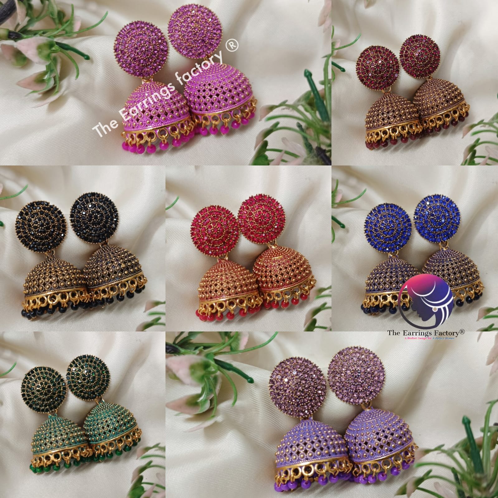 Traditional Golden Colourful Pearl beads Stone jhumka
