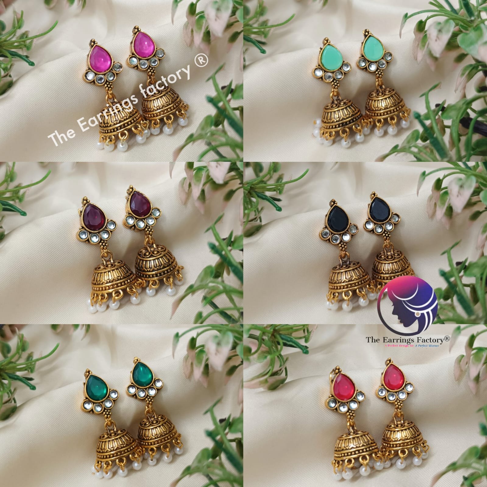 Traditional Golden white Pearl beads Stone jhumka