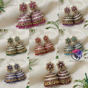 Traditional Golden Colourful Pearl Beads Floral Stone Jhumka