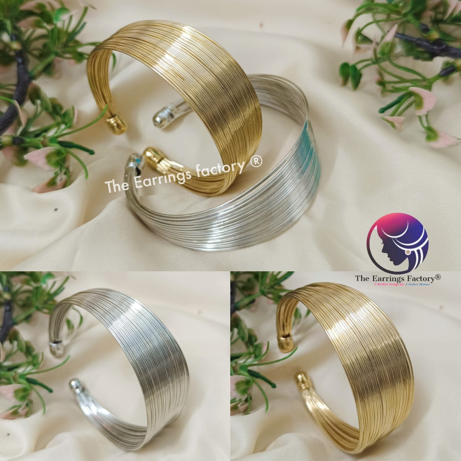Stylish Openable Golden And Silver Cuff Bracelet