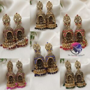 Traditional Golden lakshmi Colourful Pearl beads Stone Temple jhumka
