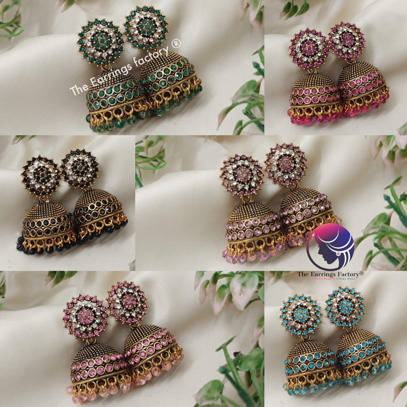 Traditional Golden Colourful Pearl Beads Stone Jhumka