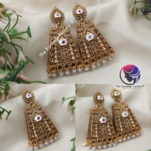 Traditional Gopuram Golden Pearl Beads Temple Vel Jhumka