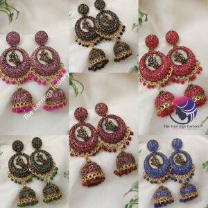 Traditional Weightless Radha Krishna Golden Colourful Pearl beads Long Stone jhumka