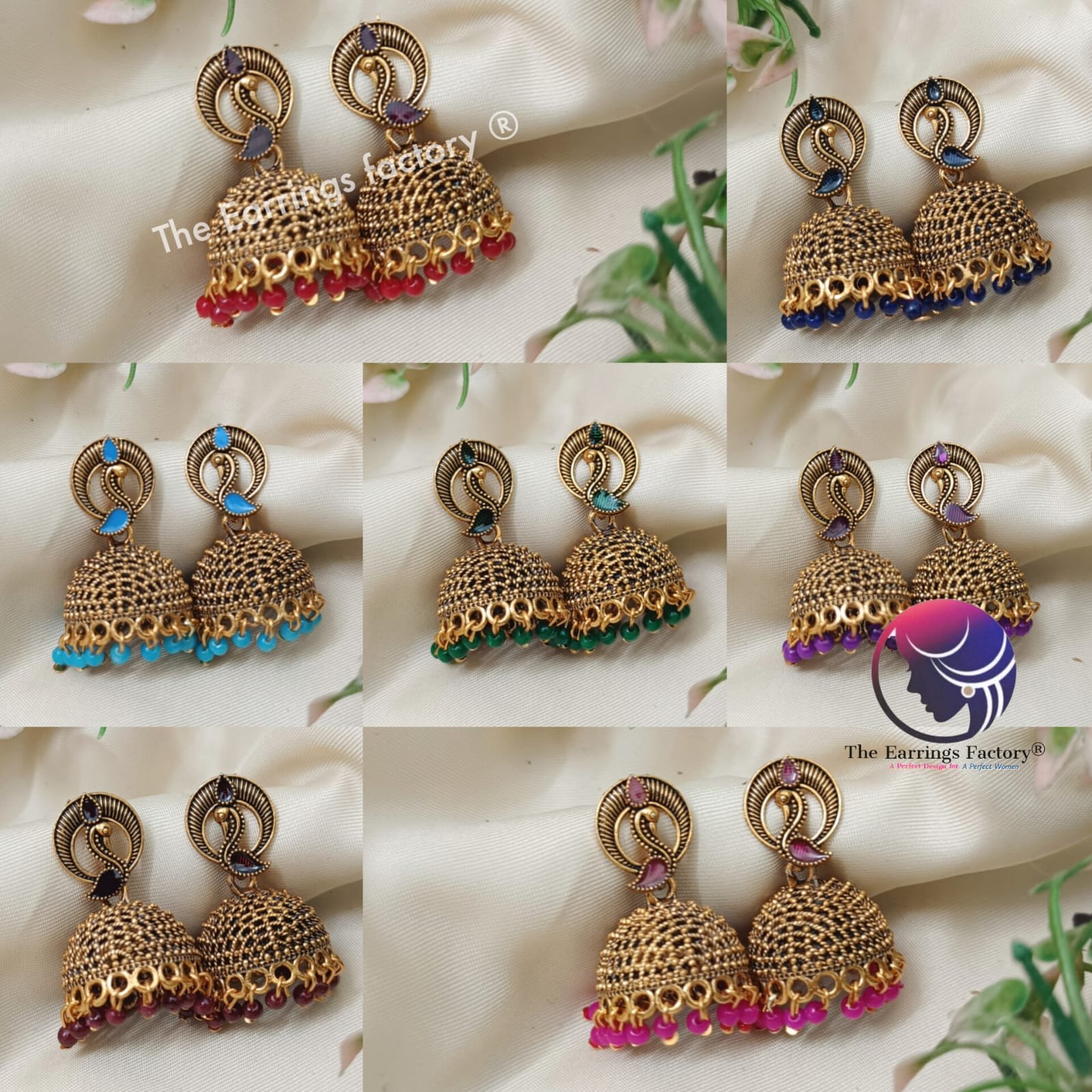 Traditional Golden Colourful Pearl beads Peacock jhumka