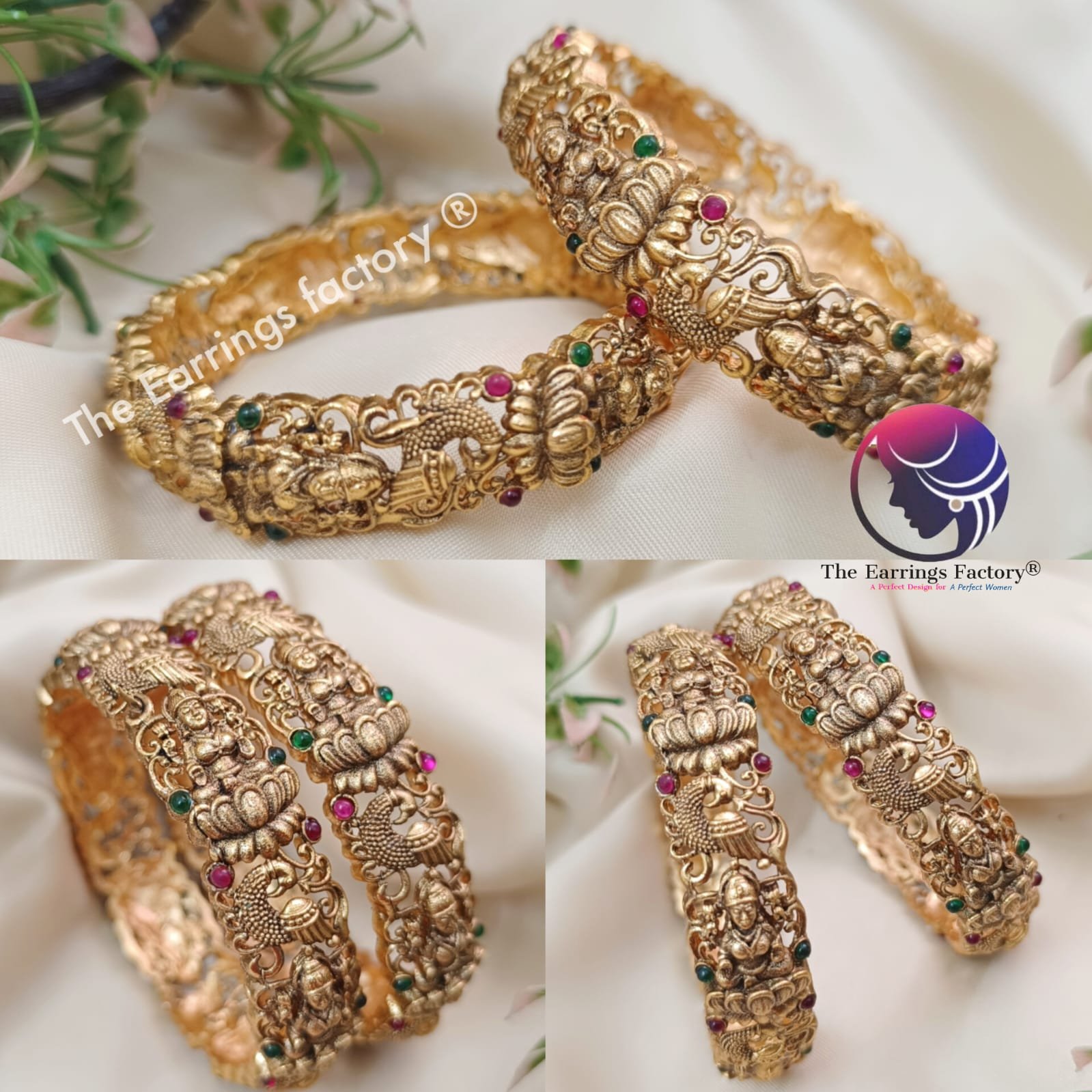 Traditional Antique Lakshmi Multi stone Bangles