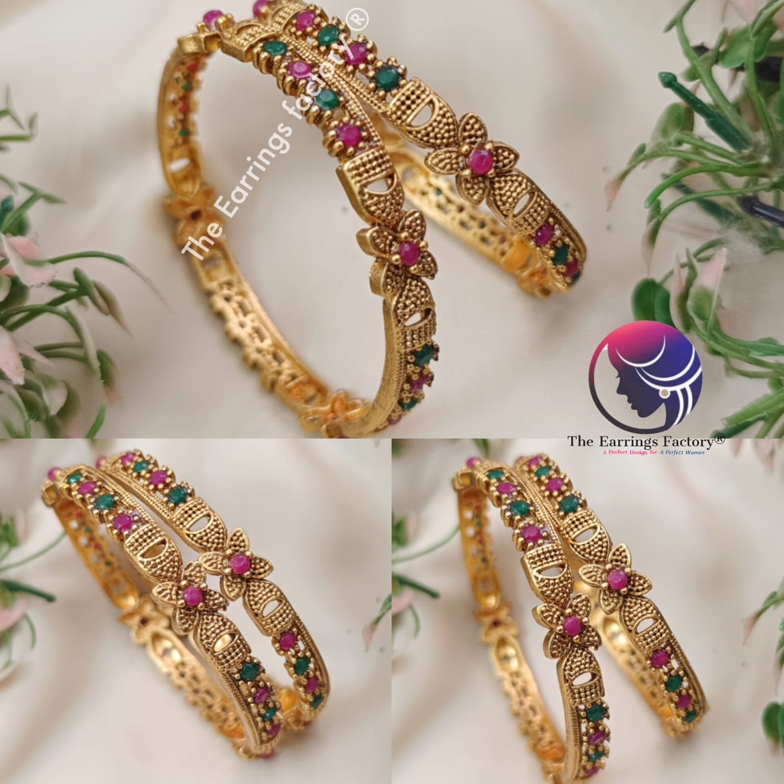Traditional Antique floral Multi Stone Bangles