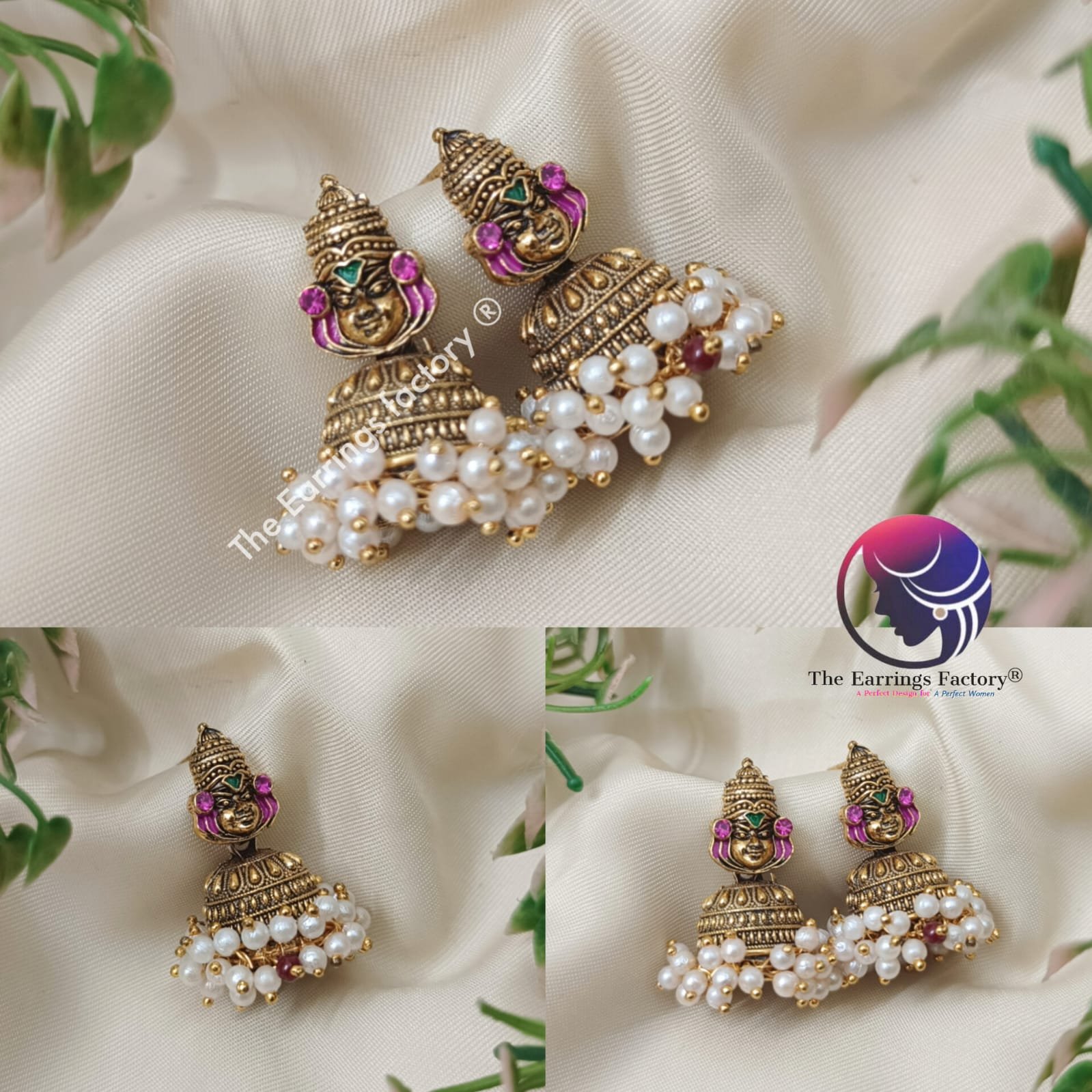 Traditional Golden Kathakali Pearl Beads Stone Jhumka