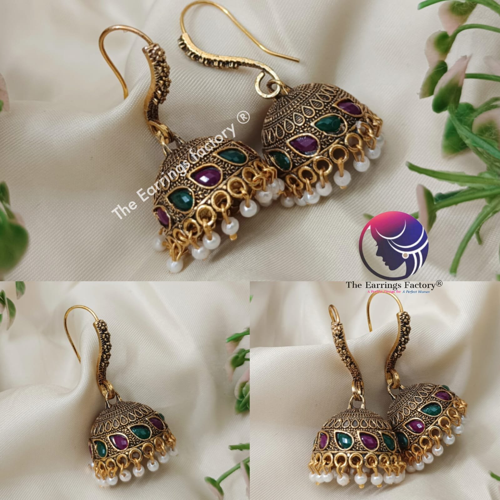 Trending Golden pearl beads Multi stone Hook jhumka