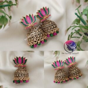 Traditional Golden Multi colour Pearl Beads Lotus Jhumka