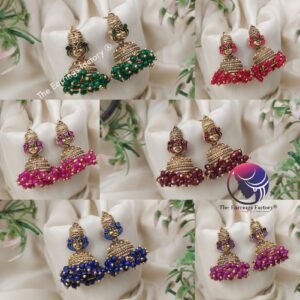 Traditional Golden Kathakali Colourful Pearl Beads Stone Jhumka