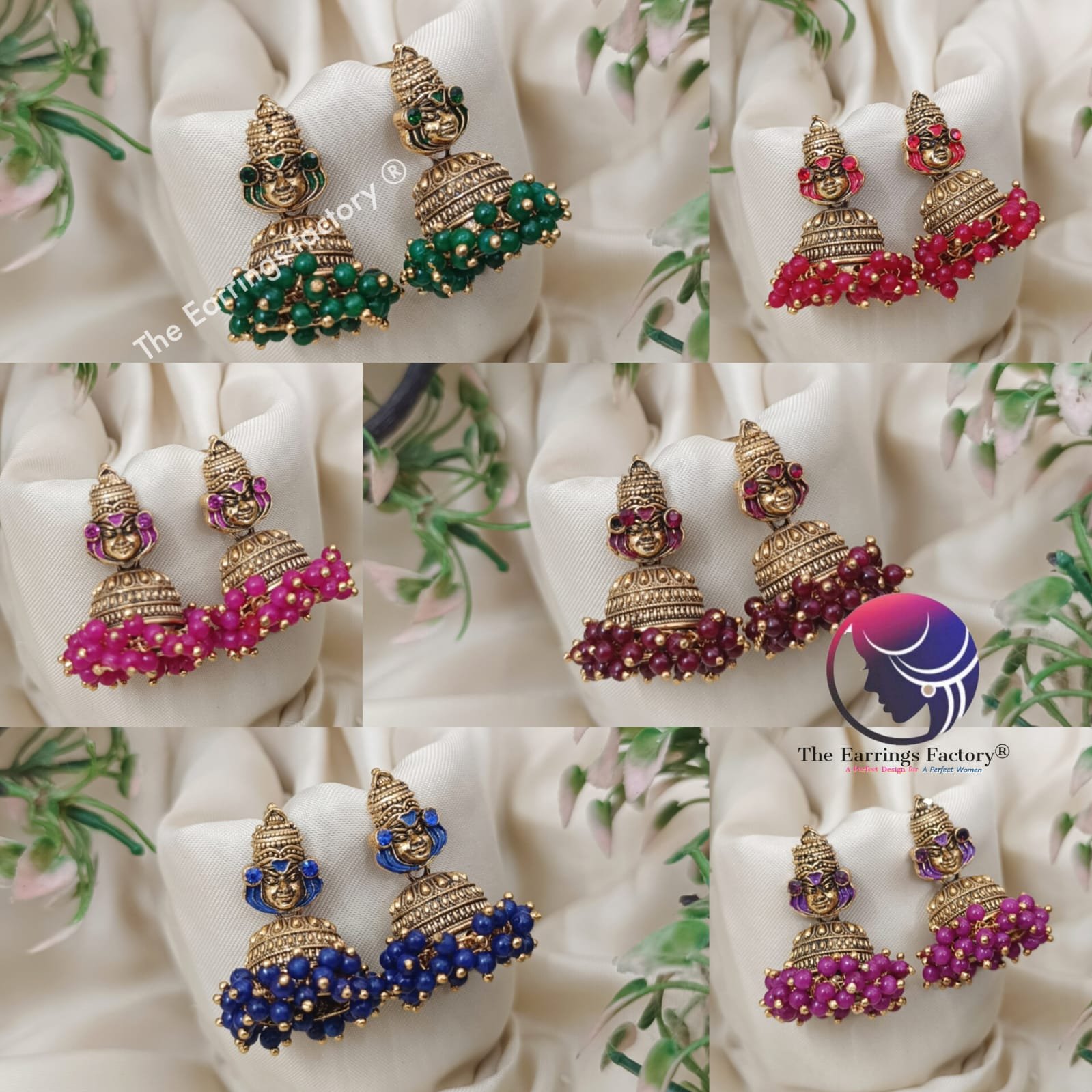 Traditional Golden Kathakali Colourful Pearl Beads Stone Jhumka