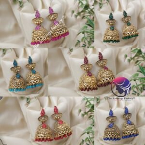 Traditional Golden Pearl Beads Multi Stone Candle Jhumka