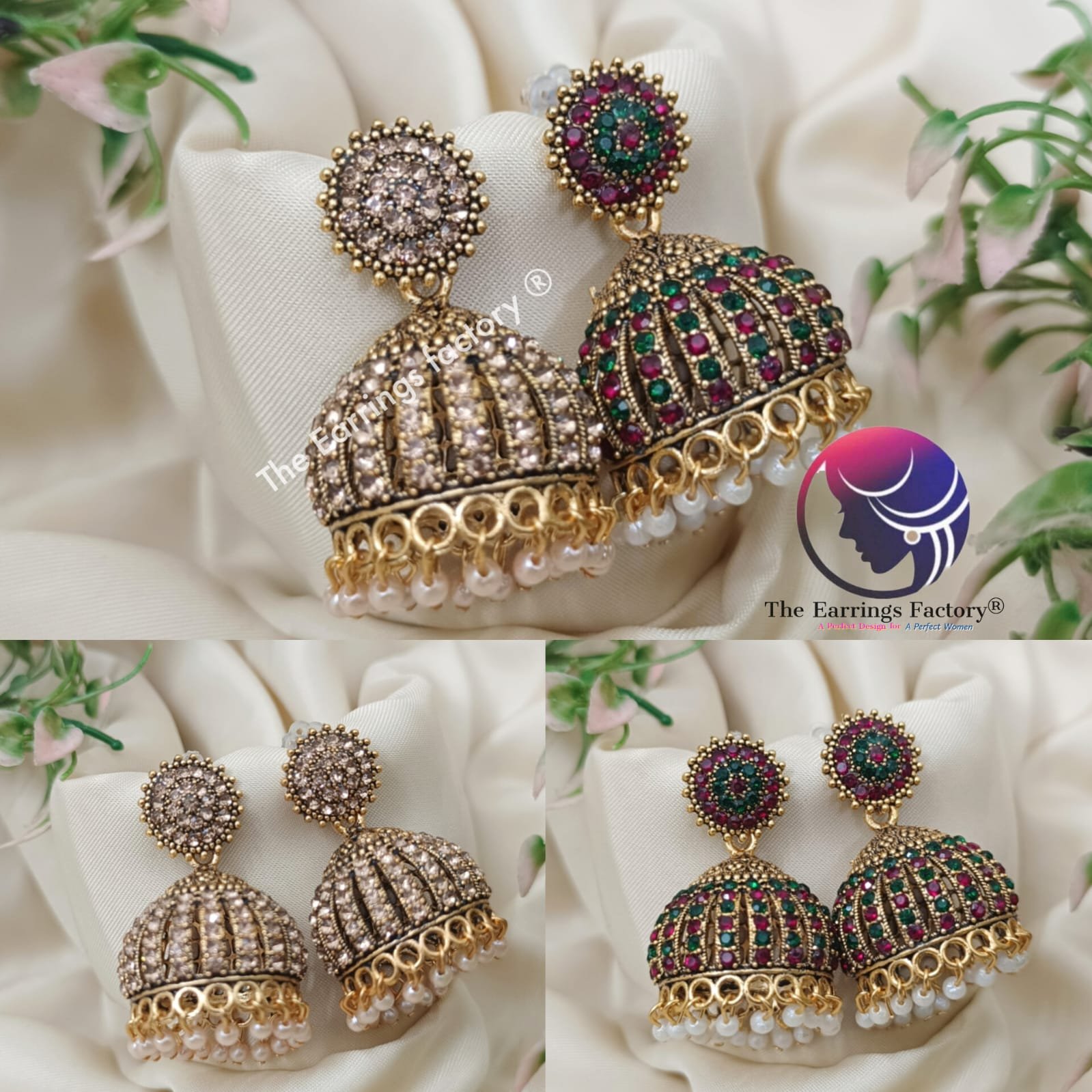 Traditional Weightless Golden Pearl beads stone jhumka