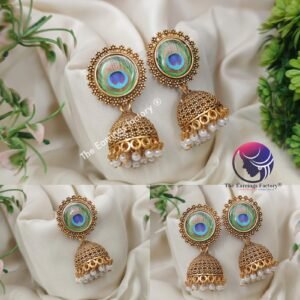 Trending Golden Pearl Beads Peacock Feather Jhumka