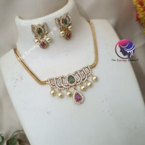Trending Antique Lotus AD Stone Neckset with Earrings