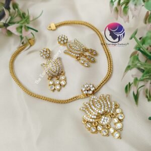 Trending Antique Lotus AD Stone Neckset with Earrings