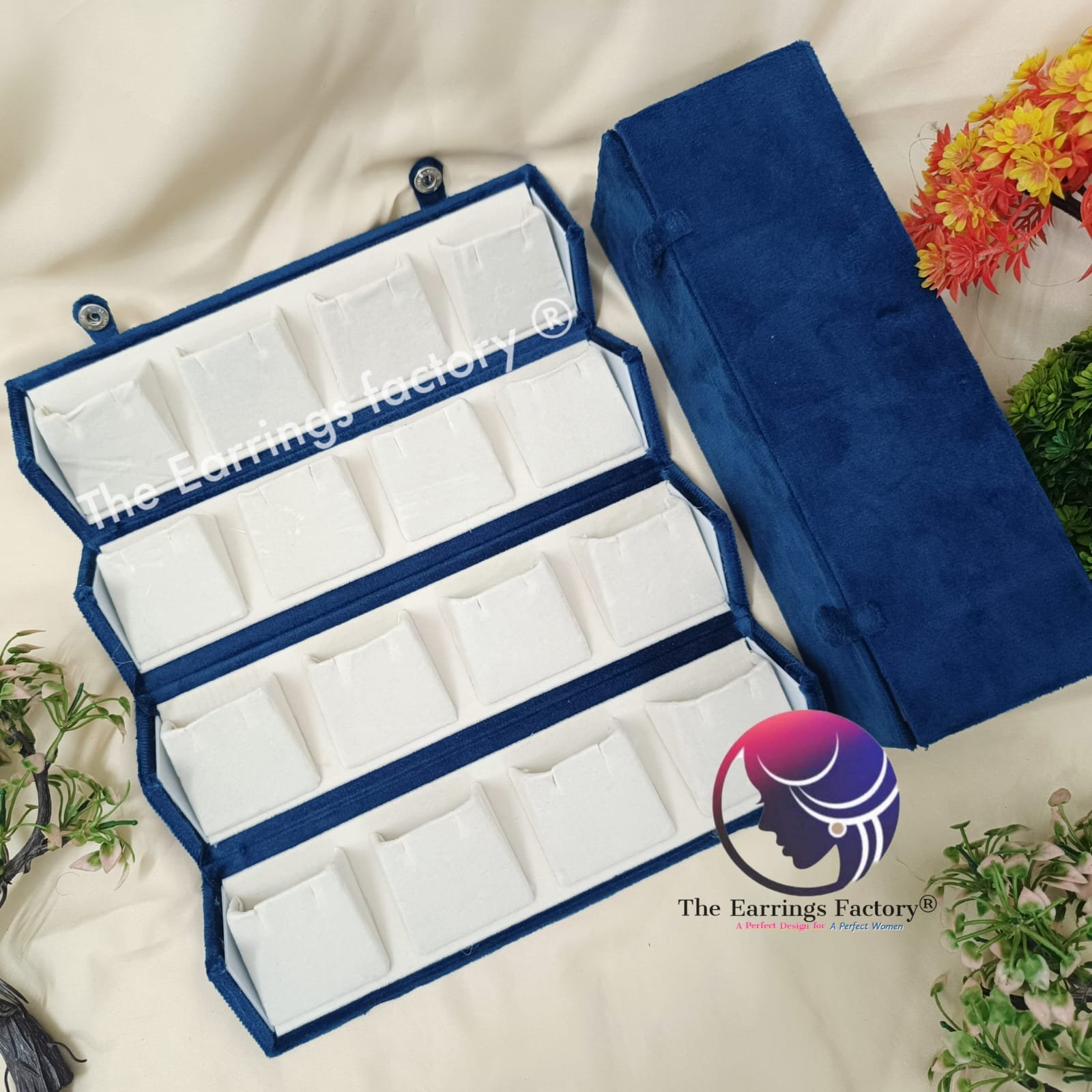 Stylish Velvet Finish 16 earrings Organizer Folding Box