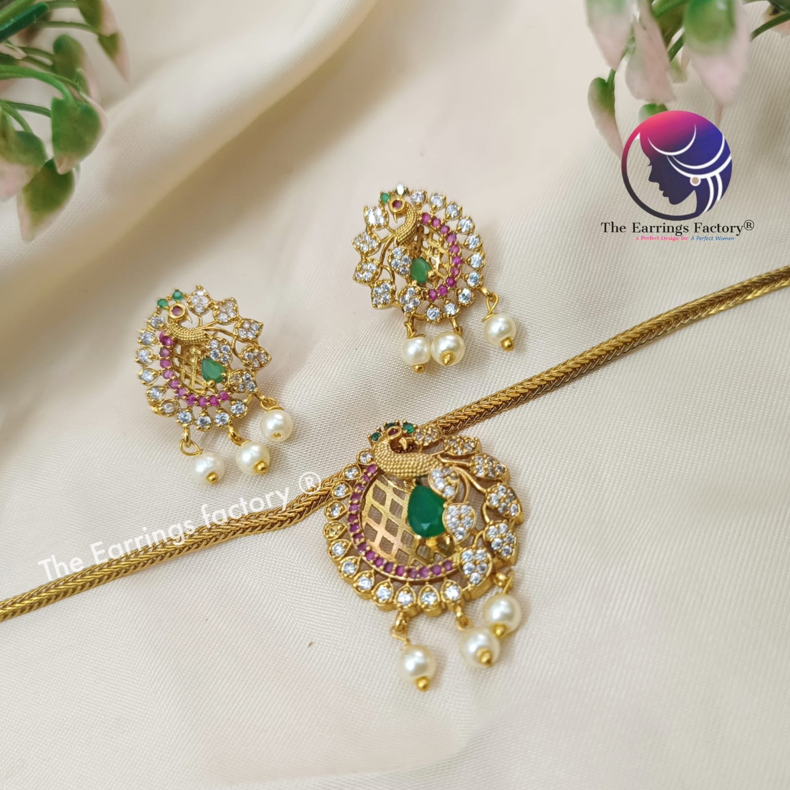 Trending Antique Peacock AD Stone Neckset with Earrings