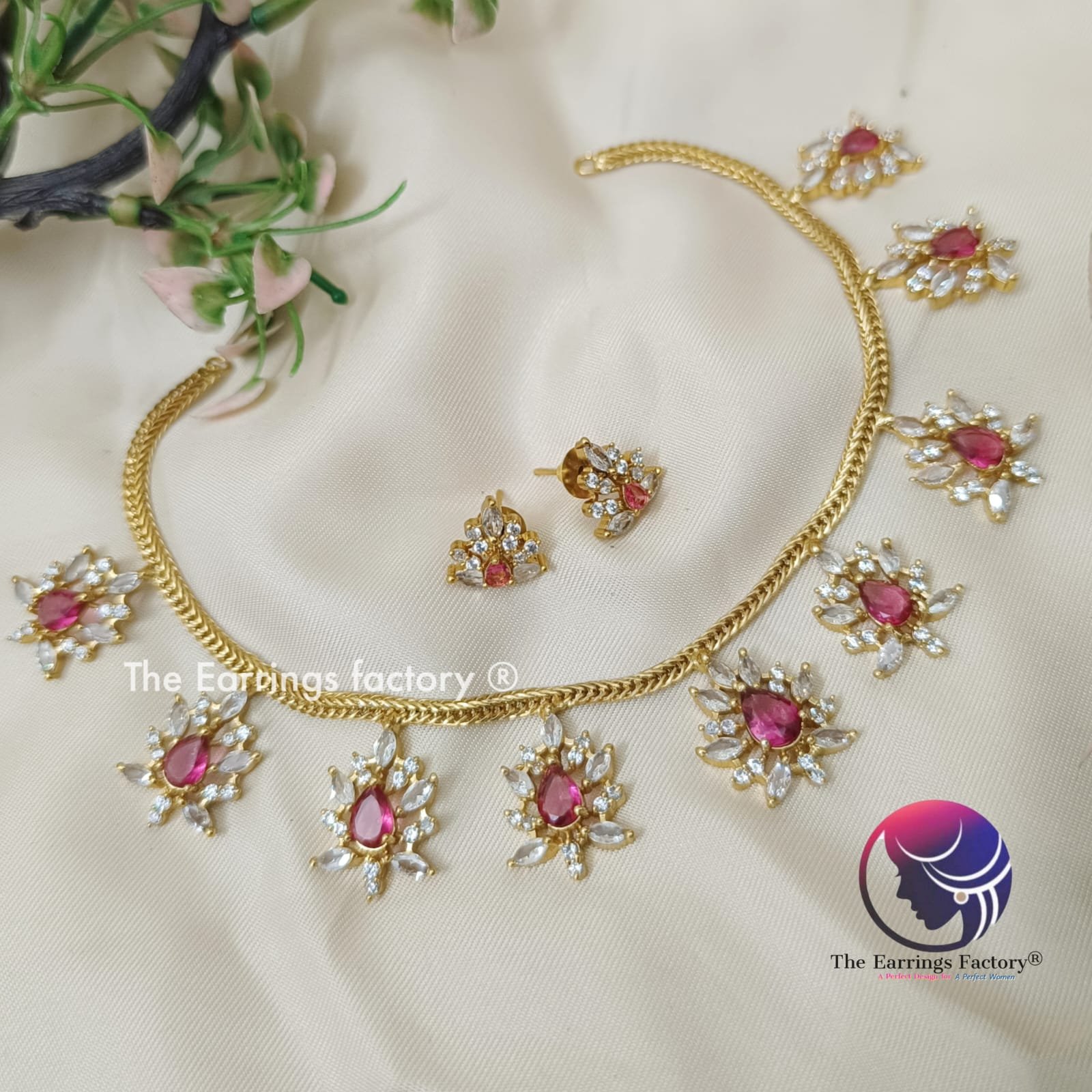 Trending Antique Floral AD Stone Neckset with Earrings
