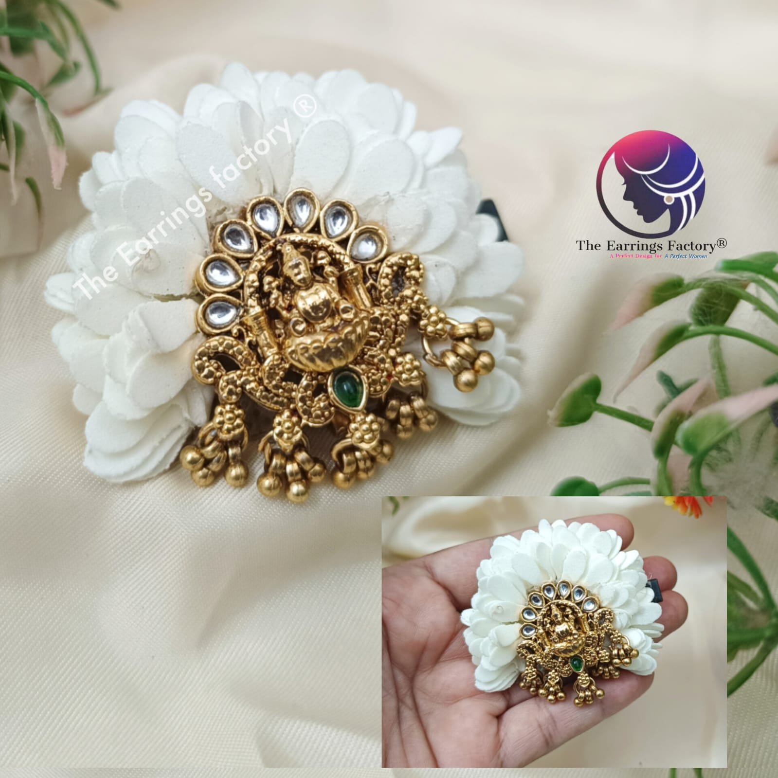 Trending Artificial Jasmine Lakshmi Stone Hairclip