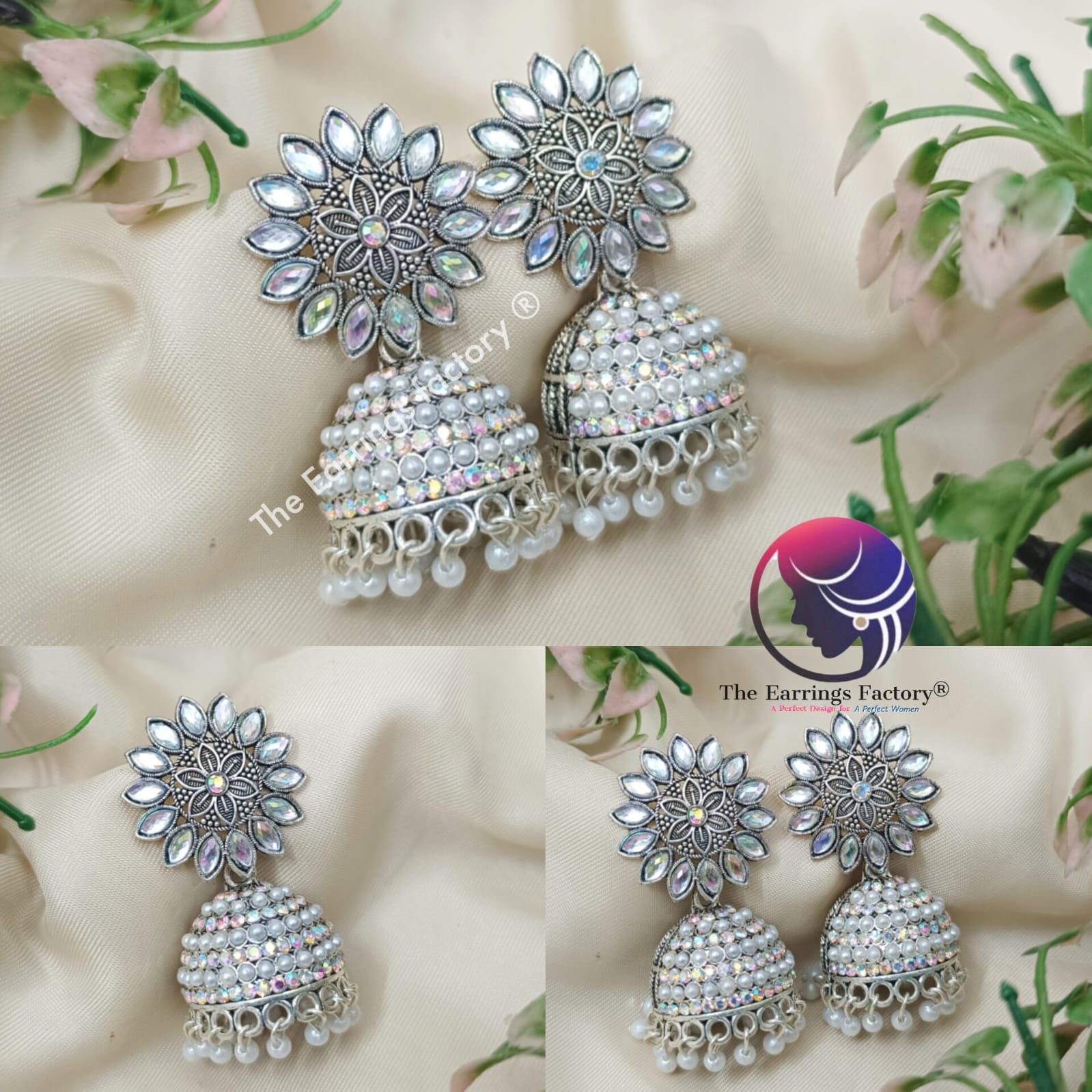 Trending Weightless Silver Pearl Beads Blinking Stone Jhumka