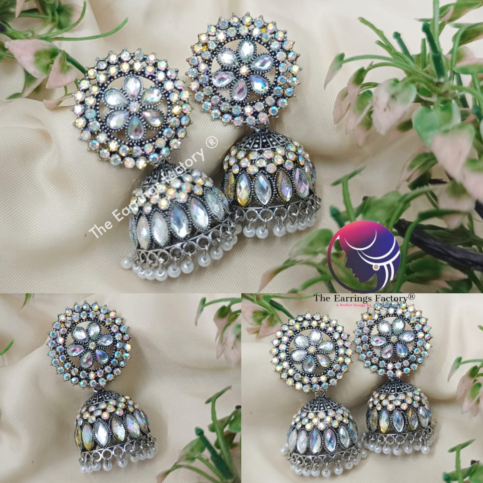 Trending Weightless Silver Pearl Beads Blinking Stone Jhumka