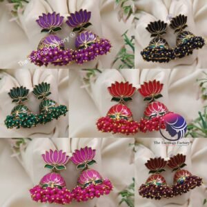 Traditional Golden Colourful Pearl beads Lotus jhumka