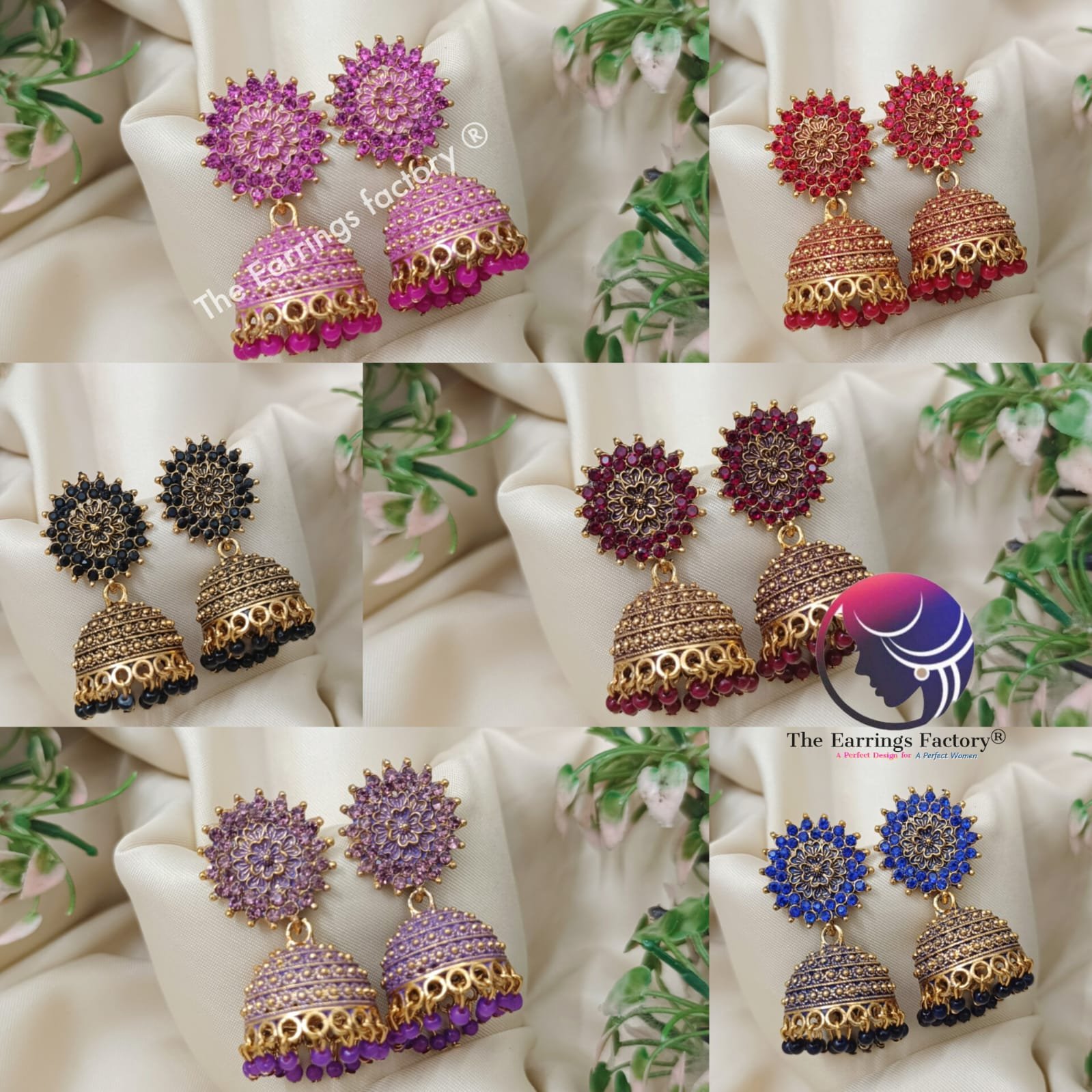 Traditional Golden Colourful Pearl beads Floral Stone jhumka