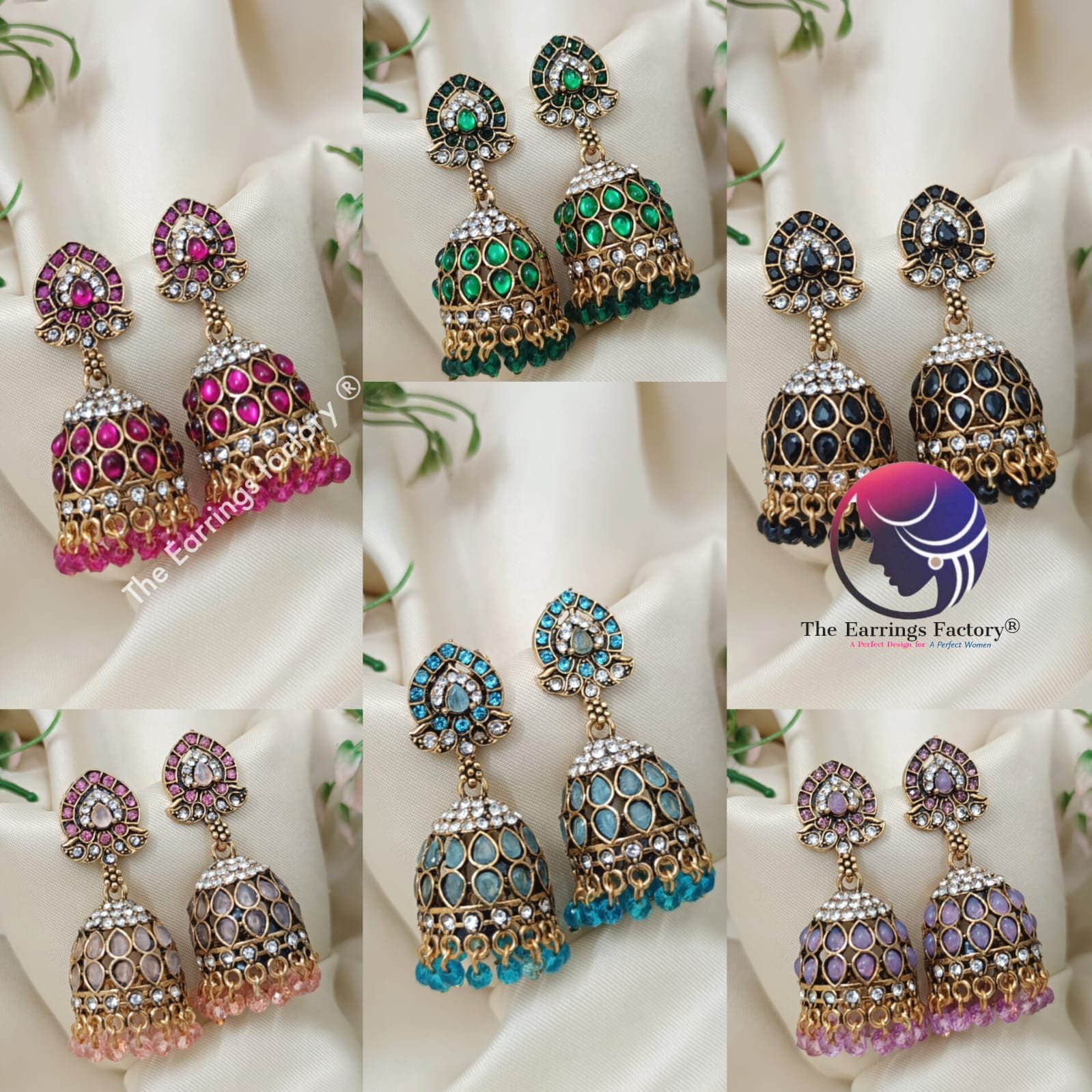 Traditional Golden Colourful Pearl Beads Stone Jhumka