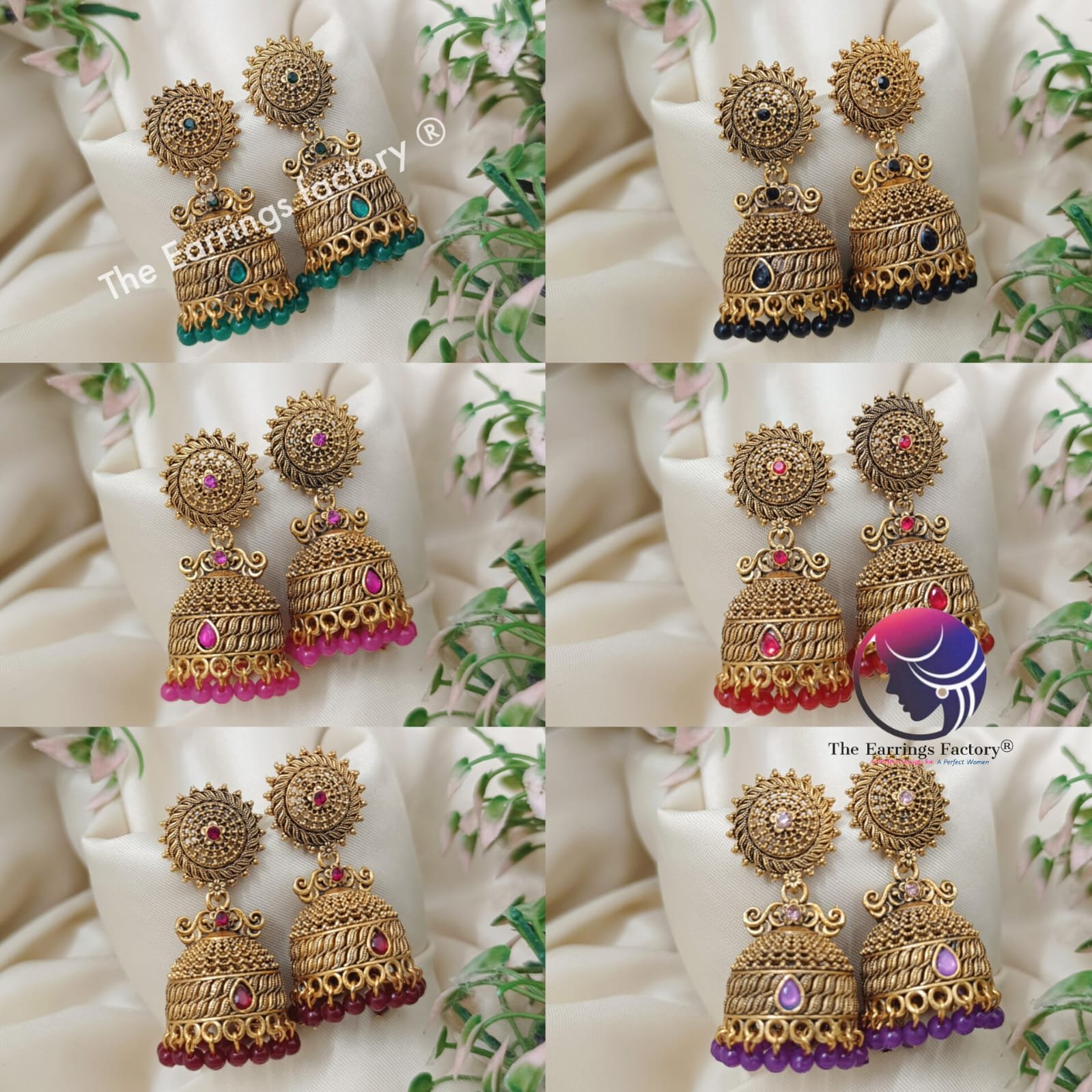Traditional Golden Colourful Pearl beads Stone jhumka