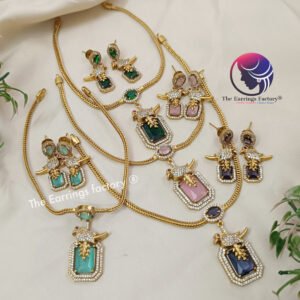 Trending Antique Parrot AD Stone Neckset with Earrings