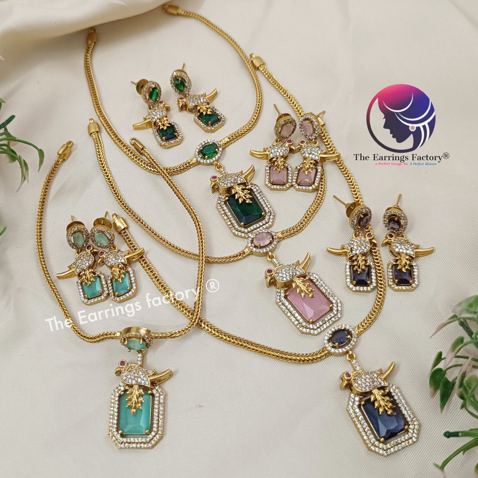 Trending Antique Parrot AD Stone Neckset with Earrings